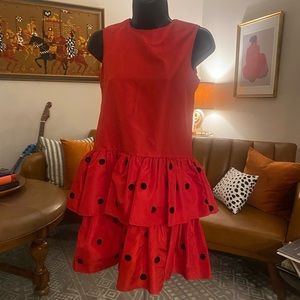 Girl vintage size 10 drop waist taffeta red and black polka dot party dress